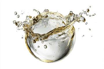 A dynamic splash of golden liquid bursting from a clear sphere of water creating an energetic abstract display