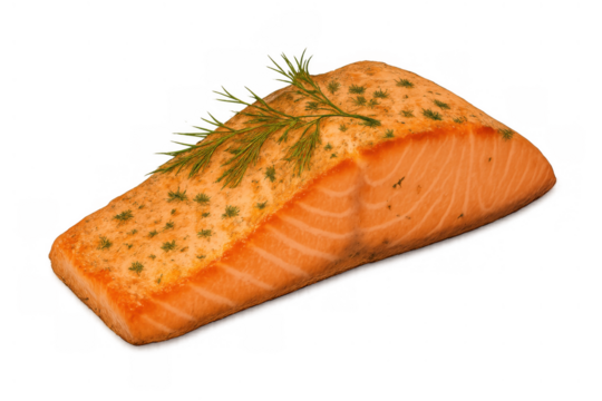 Grilled salmon fillet showing seasoned skin and pink flesh, healthy omega-3 seafood dish on transparent background