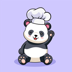 Cute Chef Panda Waving Hello Vector Illustration Cartoon Isolated Design