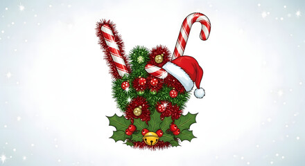Festive Christmas Tree Decoration with Candy Cane and Bell