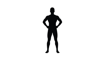 Muscular Male Silhouette Standing in Power Pose Vector Illustration