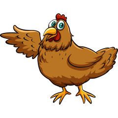 Cartoon Chicken Waving Hello With Wide Eyes and Open Beak on Transparent Background
