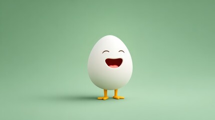 Cheerful cartoon egg character smiles joyfully on a soft green background enjoying a lovely day. National Ding-A-Ling Day