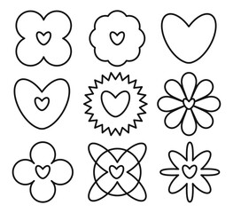 Whimsical Hand-Drawn Heart and Floral Outline Collection