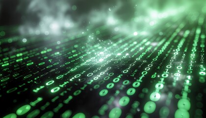 Futuristic Green Binary Code Matrix Digital Data Flow Abstract Background