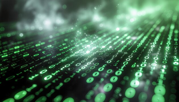 Futuristic Green Binary Code Matrix Digital Data Flow Abstract Background