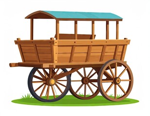 Wooden Covered Wagon on Grass