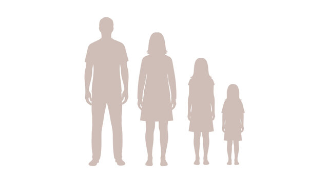 Family Silhouettes Vector Illustration Showing Man, Woman, and Two Children Figures for Size and Population Comparison