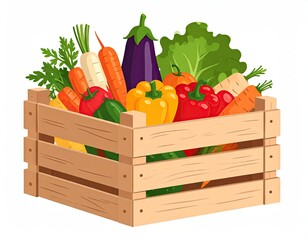 Wooden Crate Filled With Fresh Colorful Vegetables