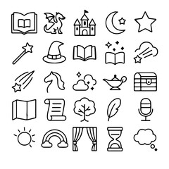 Whimsical Icon Set Depicting Various Magical Elements