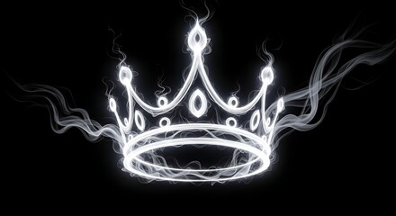 A glowing white crown made of smoke on a black background creates a mystical and ethereal effect