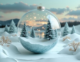 Christmas glass ball with tree in it on winter background christmas tree tree papercut christmas paper vector background design merry