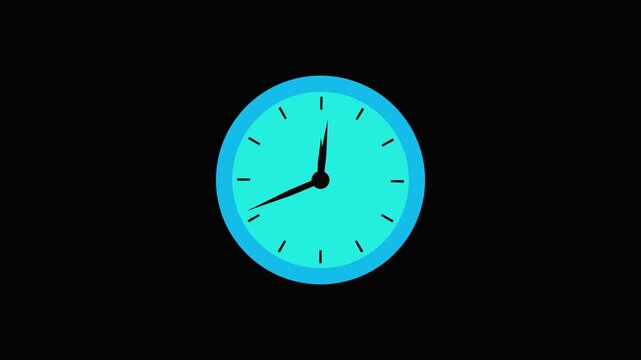 Cyan Clock Face With Black Hands Showing 1:55 On A Black Background time watch. Modern cyan timepiece featuring black hands pointing 1:55 reflecting accuracy and sleek time concept.