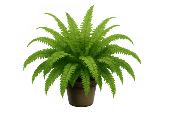 Potted fern houseplant with lush green foliage providing natural decorative element on transparent background - Powered by Adobe