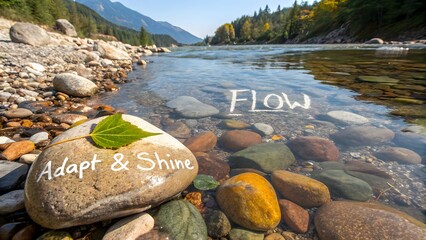 Crystal clear mountain stream water flowing over smooth rocks