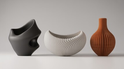 Modern interior styling with elegant artisan vases in trendy shapes and neutral tones for home decor