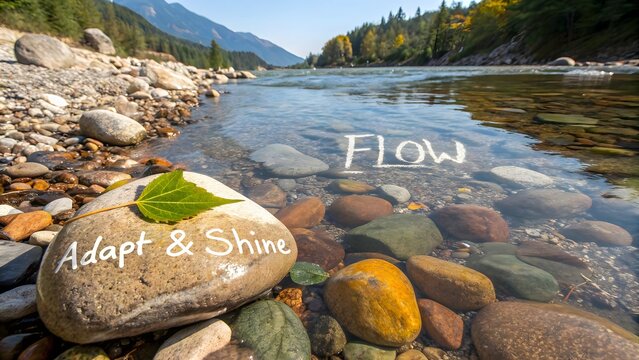 Crystal clear mountain stream water flowing over smooth rocks