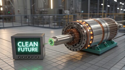 Detailed schematic of a glowing fusion reactor in laboratory
