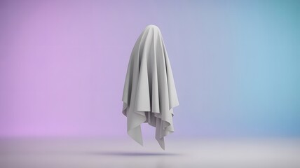 Fototapeta premium Minimal Floating Ghost Concept – White Cloth Figure on Pink Background for Modern Halloween and Creative Design