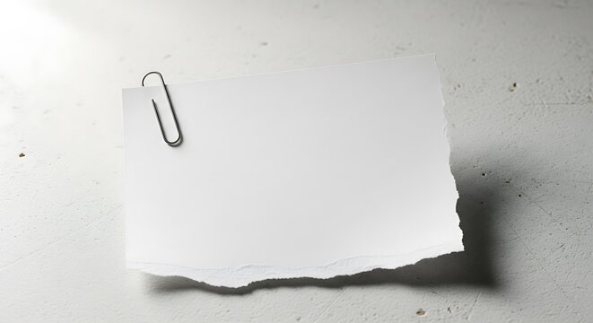 Blank White Paper Note with Paperclip on Light Textured Surface