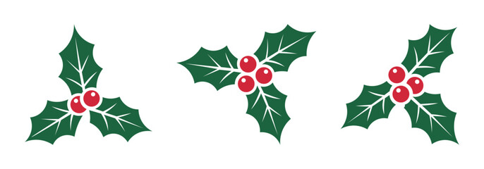christmas holly leaves and berry icon set festive winter decoration design for holiday season