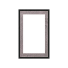 Fototapeta premium Vertical black picture frame with a light beige textured mat, isolated on a white background. 