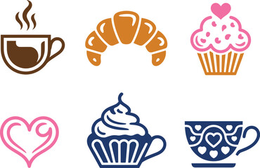 Sweeten your day with delightful coffee, croissant, and cupcake graphics for your design