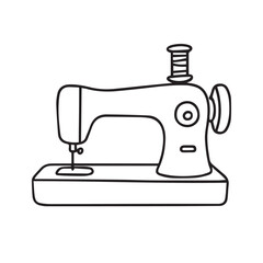 Stylish minimalist vector illustration of a modern sewing machine, black and white theme emphasizing craftsmanship, balance, and modern functionality in design.