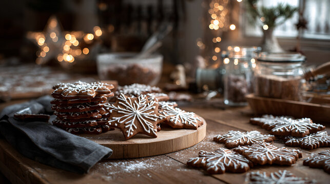 Christmas cozy kitchen baking gingerbread cookies
