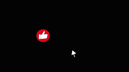 Animated red like symbol with pointer interacting, emphasizing social media approval and engagement visually. Red Thumbs Up Icon with Cursor on animation Black Background like approval. - Powered by Adobe