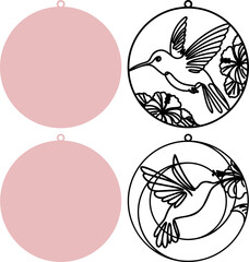flying hummingbird ornament sun catcher png, bird sipping flower nectar, nature plants, outline line art, laser ready cut files, glowforge silhouette cricut