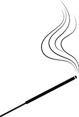 Black Incense Stick with Wisp of Smoke on White Background aroma fragrance