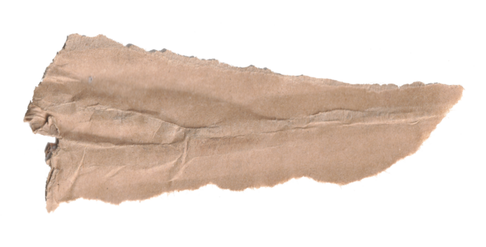 Torn piece of brown cardboard with rough edges isolated on white background