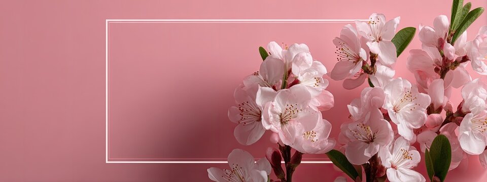 Blossoms & box frame on pink