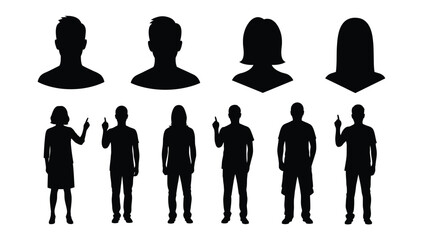 Set of Diverse People Silhouettes Including Full Body Figures and Avatar Profiles Collection © grvect02