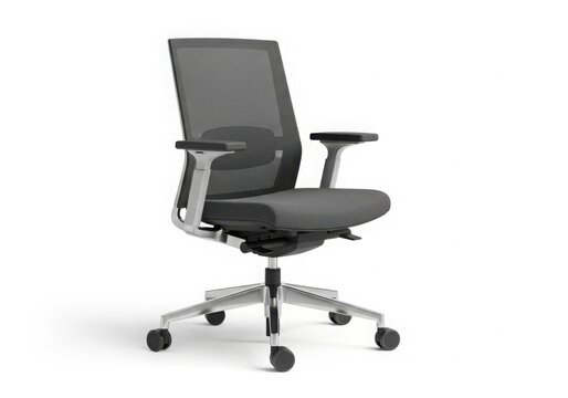 Modern ergonomic office chair with adjustable arms and lumbar support isolated on white background