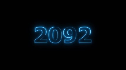 2092 Sal neon number text icon background animation. Happy new year 2092 background 4k video.	