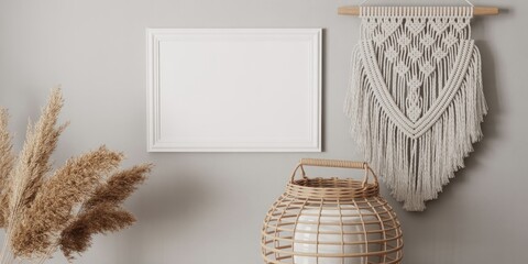 Minimalist Home Decor with Macrame Wall Hanging and Pampas Grass.