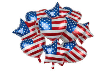 Patriotic American Flag Theme Balloons In Various Shapes Isolated On Transparent Background