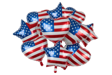 Patriotic American Flag Theme Balloons In Various Shapes Isolated On Transparent Background