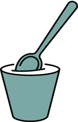 Teal Cup with Spoon and Teal Liquid on White Background glass container