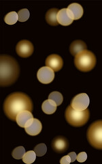 Abstract golden bokeh lights on a dark black background. Soft, blurred, sparkling circles for a festive, holiday, or elegant design.