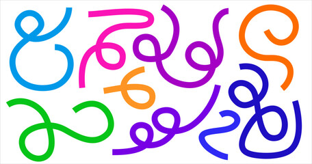 Abstract Color Gradient Shapes Set. Vector Graphic with Wavy Lines in solid Colors. Colorful Fluid Wave Pattern. Squiggly Design Elements.