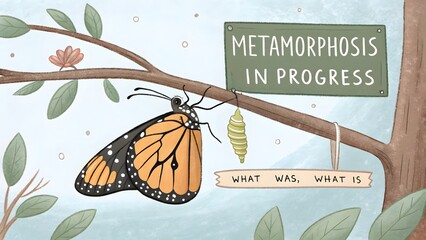 Butterfly with Open Wings Resting on Branch After Transformation