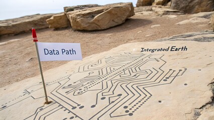 Circuit Board Design Etched On Rock In Natural Environment