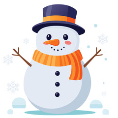 Illustration of Snowman with Hat and Scarf