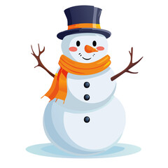 Illustration of Snowman with Hat and Scarf