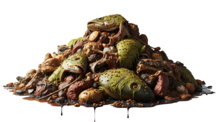 Pile of Decaying Fish and Organic Waste on Transparent Background