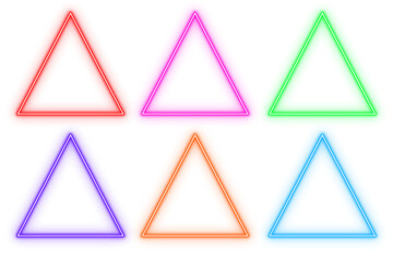 Triangle  outline neon light frame, set of colorful shaped object elements isolated on white background	