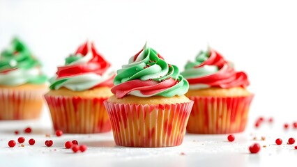 christmas cupcakes on white background